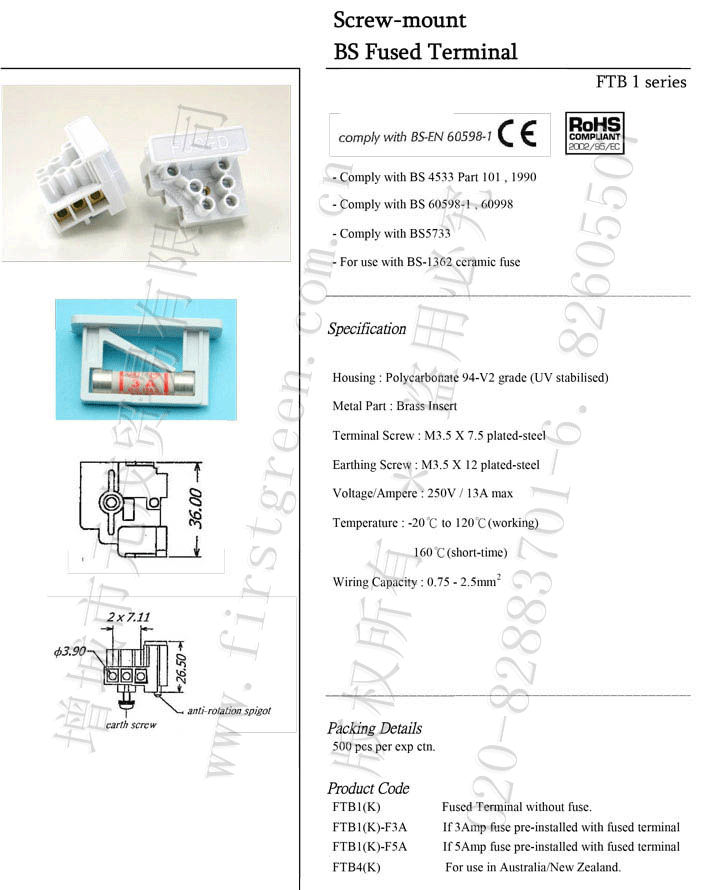 Screw-Mount BS Fused Terminal