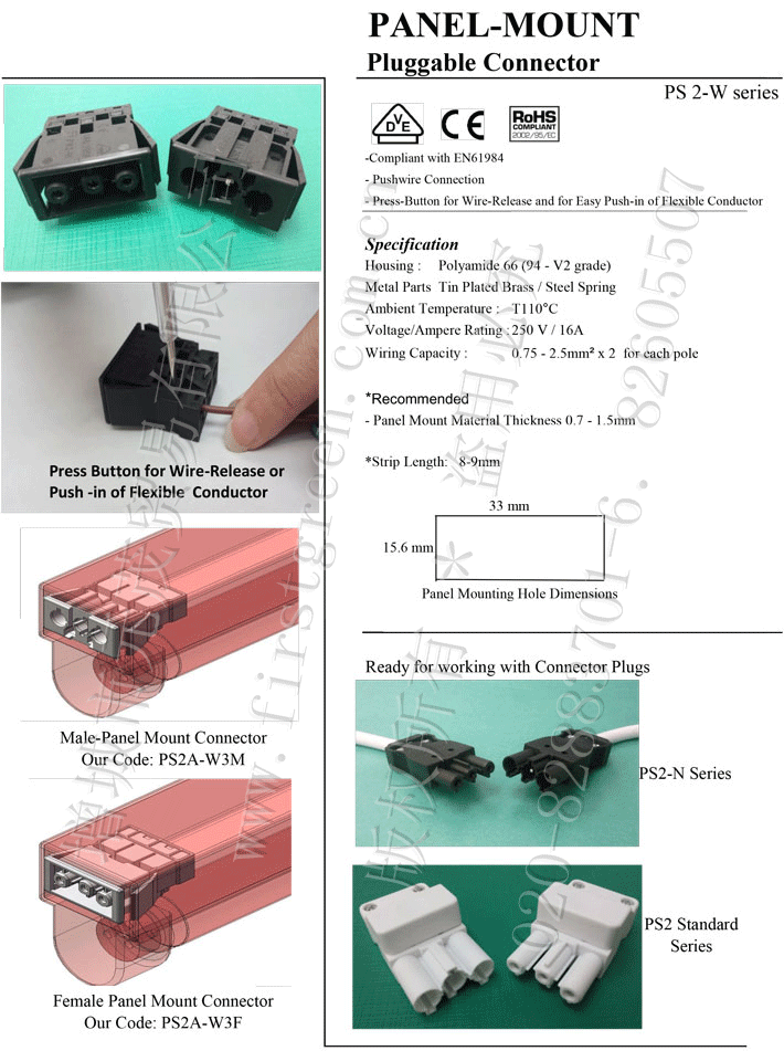 Plug And Socket Link Extension For Panel Mount Connector