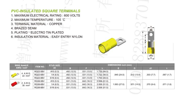 Pvc Insulated Square Terminals