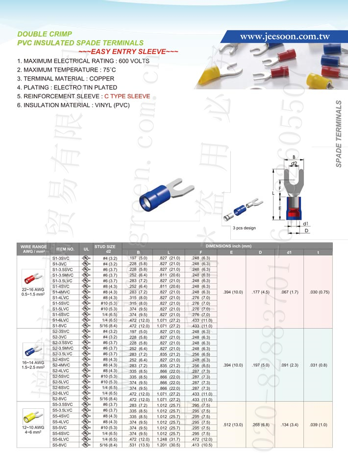 Pvc Insulated Spade Terminals (Double Crimp) Type-C