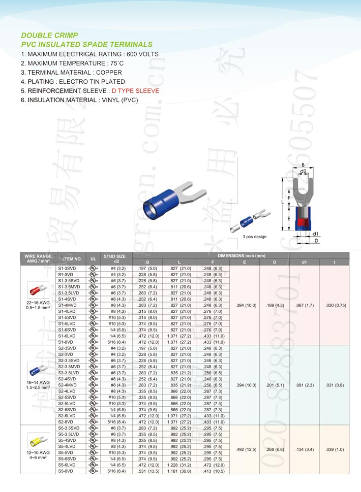 Pvc Insulated Spade Terminals (Double Crimp) Type-D