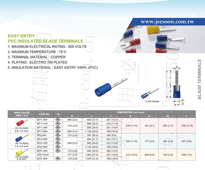 Pvc Insulated Blade Terminals (Easy Entry)