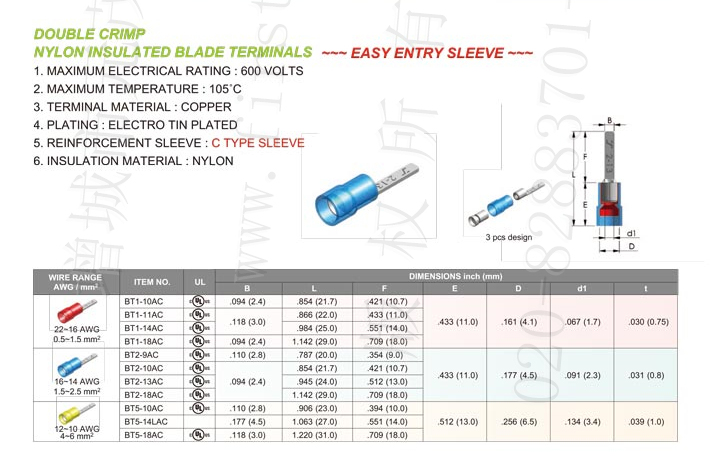 Nylon Insulated Blade Terminals (Double Crimp) Type-C