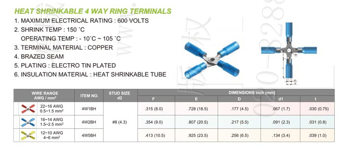 Heat Shrinkable 4 Way Ring Terminals