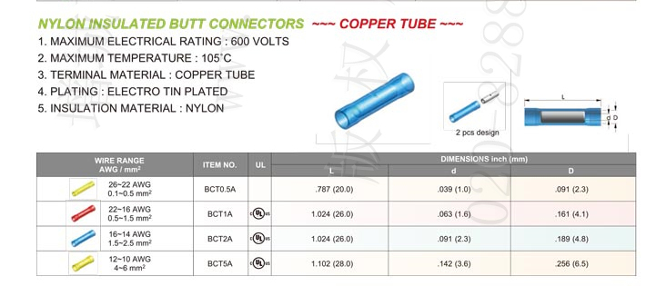 Nylon Insulated Butt Connectors