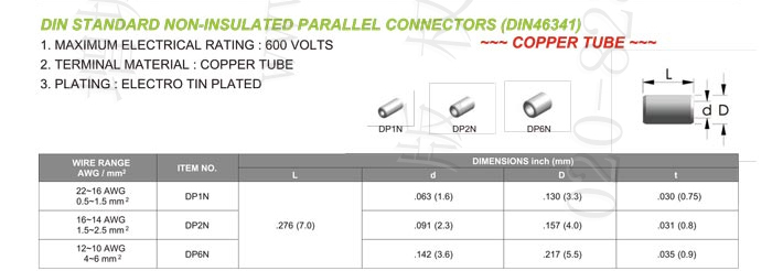 Din Standard Non-Insulated Parallel Connectors (Din-46231)
