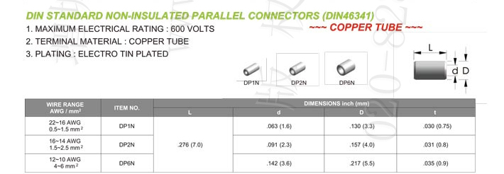 Din Standard Non-Insulated Parallel Connectors (Din-46231)