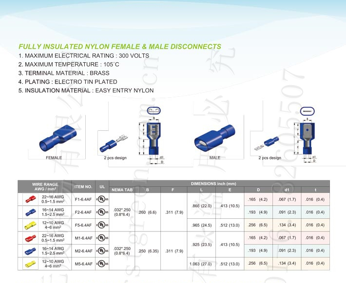 Fully Insulated Nylon Female & Male Disconnects