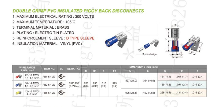 Pvc Insulated Piggy Back Disconnects (Double Crimp) Type-D