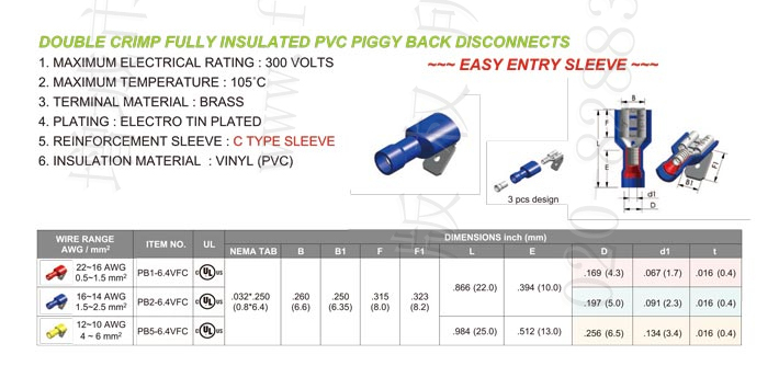 Fully Insulated Pvc Piggy Back Disconnects (Double Crimp) Type-C