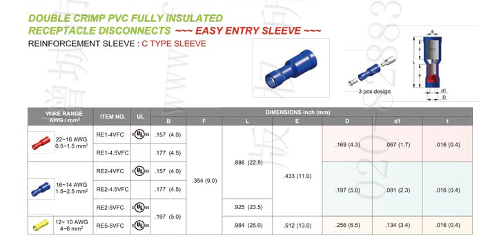 Pvc Fully Insulated Receptacle Disconnects (Double Crimp) Type-C