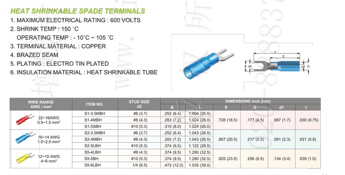 Heat Shrinkable Spade Terminals