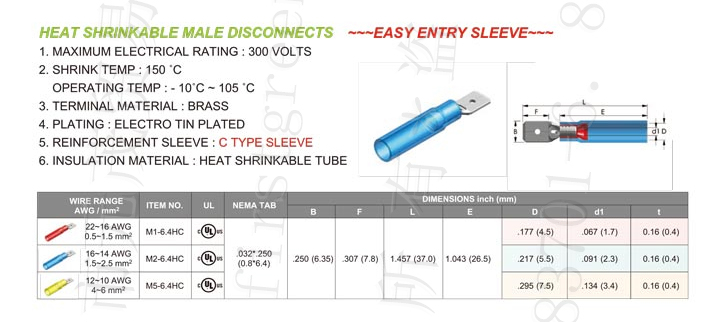 Heat Shrinkable Male Disconnects (Type-C)