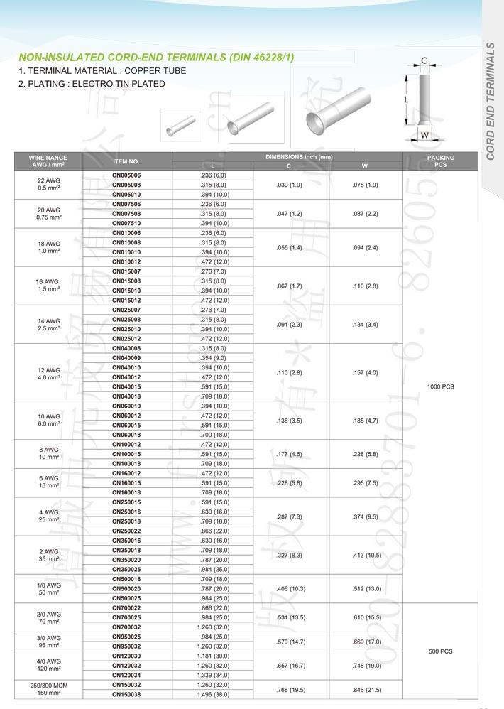 Non-Insulated Cord-End Terminals (Din-46228/1)